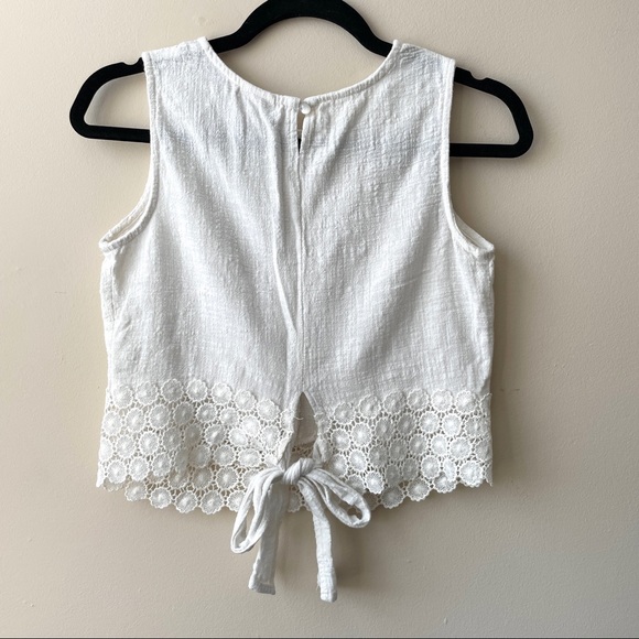 Cute Cream Woven Lace Boho Crop Top Bow Back - Picture 6 of 9